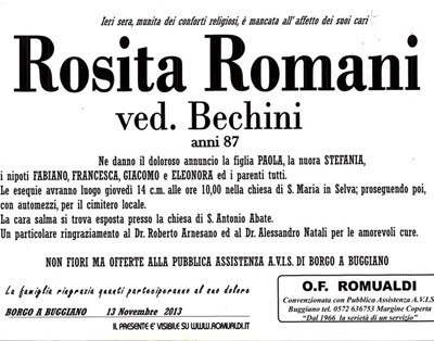 Def. Romani Rosita ved. Bechini